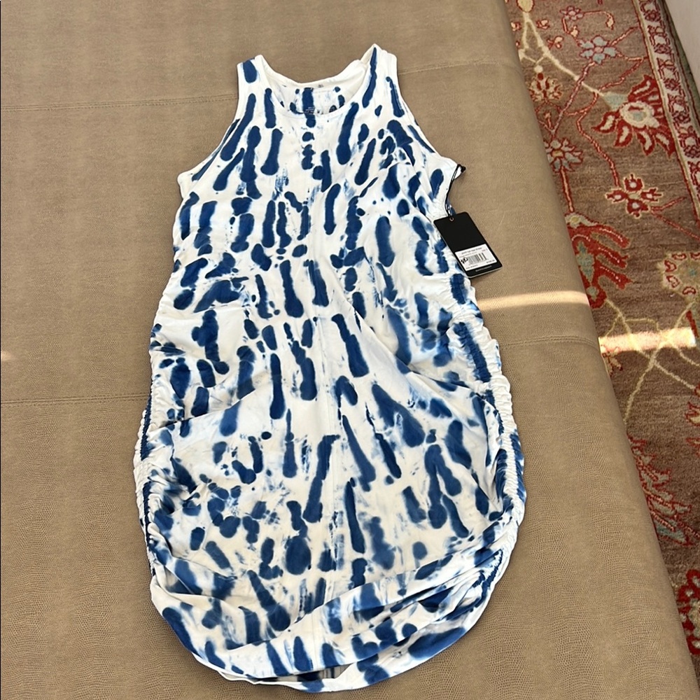 Blue and White Sleeveless Halter Sundress